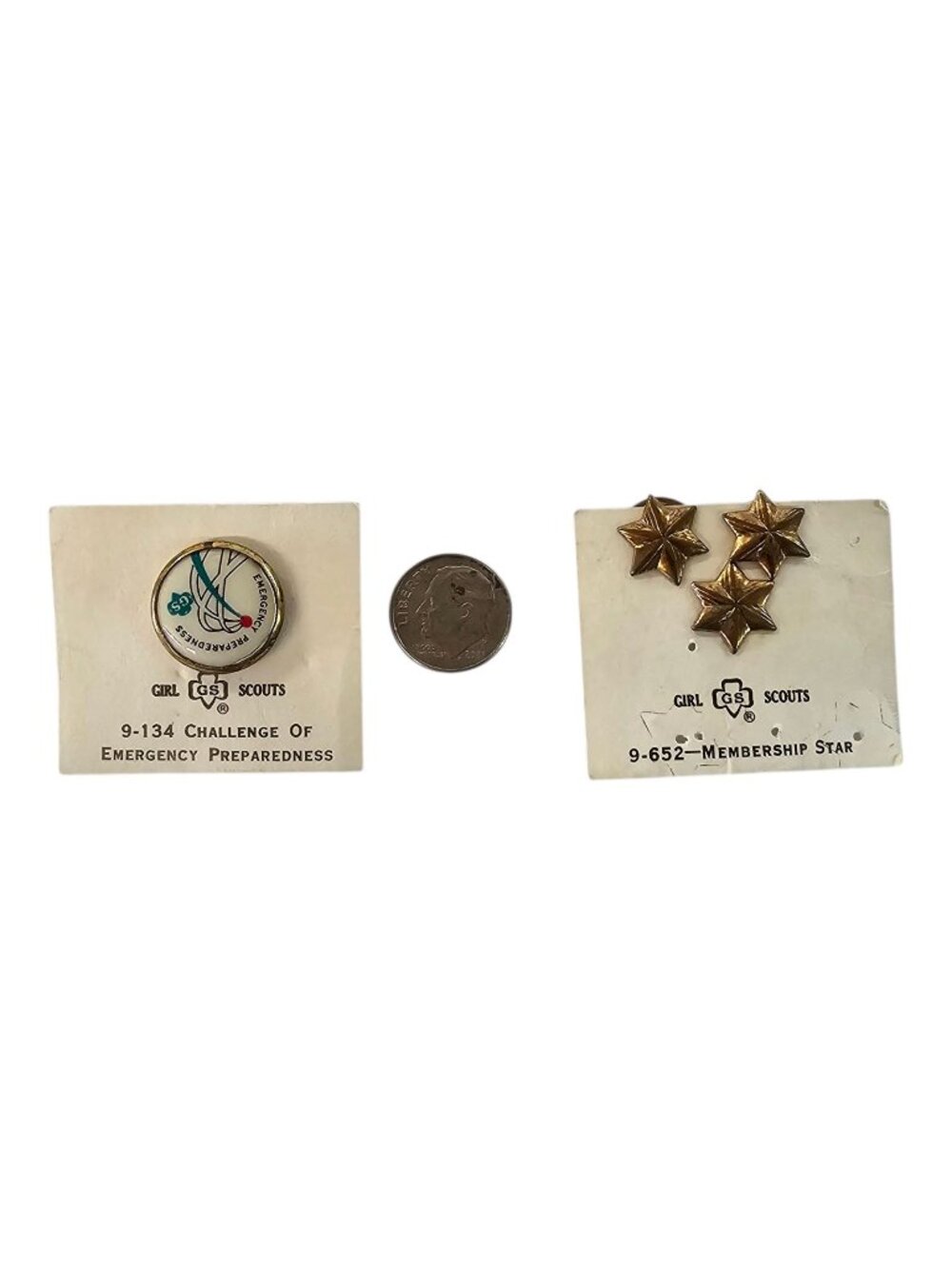 Girl Scouts Emergency Preparedness Pin 9-134 & Membership Stars 9-652 Vintage